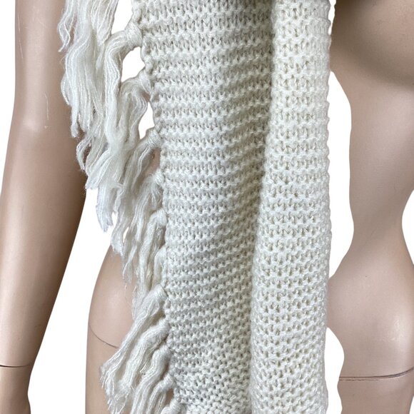 Frye Womens Scarf Cable Fringe‎ Cream Knit Scarf NWT Ivory BOHO Shawl - Picture 4 of 6